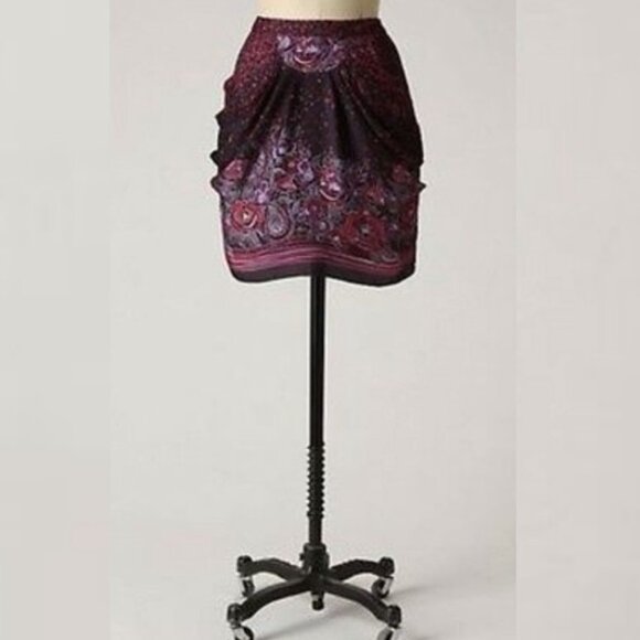 Anthropologie Anna Sui 100% Silk Purple Pink Mini‎ Skirt Bohemian Boho Size 0 - Picture 1 of 9